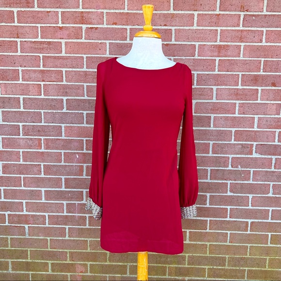 Alya Dresses & Skirts - Red classy Silver Cuff beaded dress Size XS